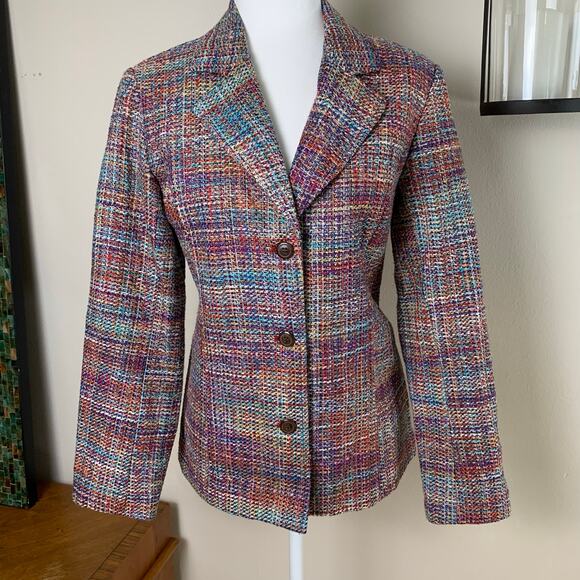 Coldwater Creek Size S Women's Tweed Blazer Jacket Pink Fall Workwear - Picture 4 of 11